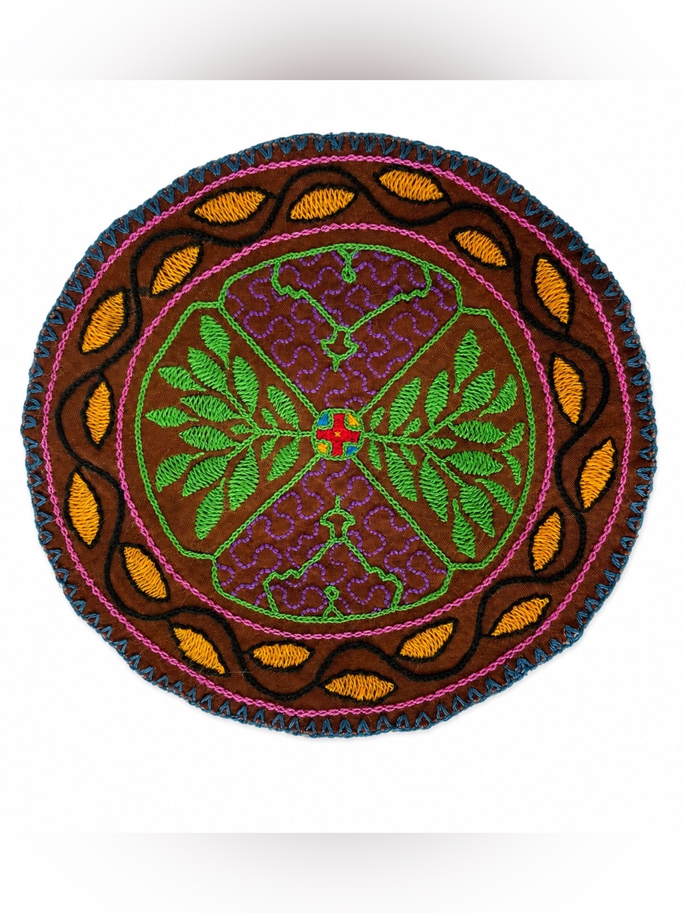 Authentic Shipibo-Konibo Kené Ceremonial Textile Amazonian Leaf Motif 8” Peru